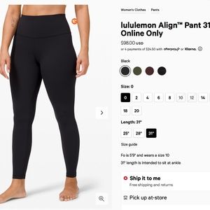 Lululemon Align Leggings size 10